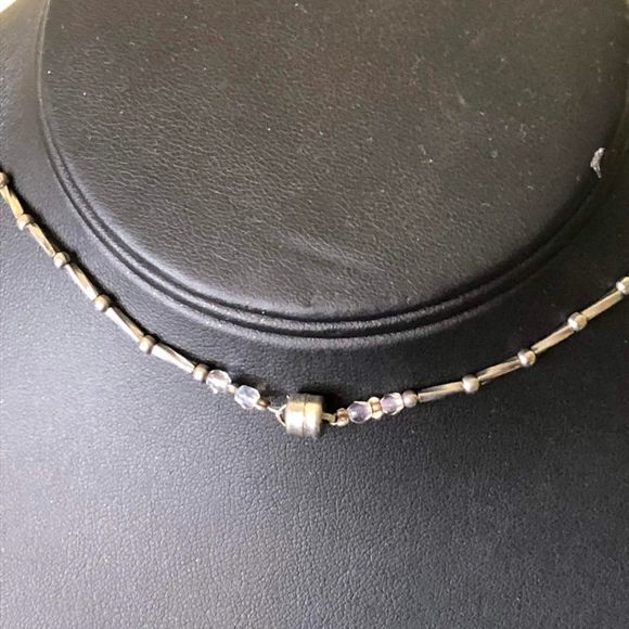 Silver & Blue Crystal Magnetic Closure Necklace - Picture 3 of 3